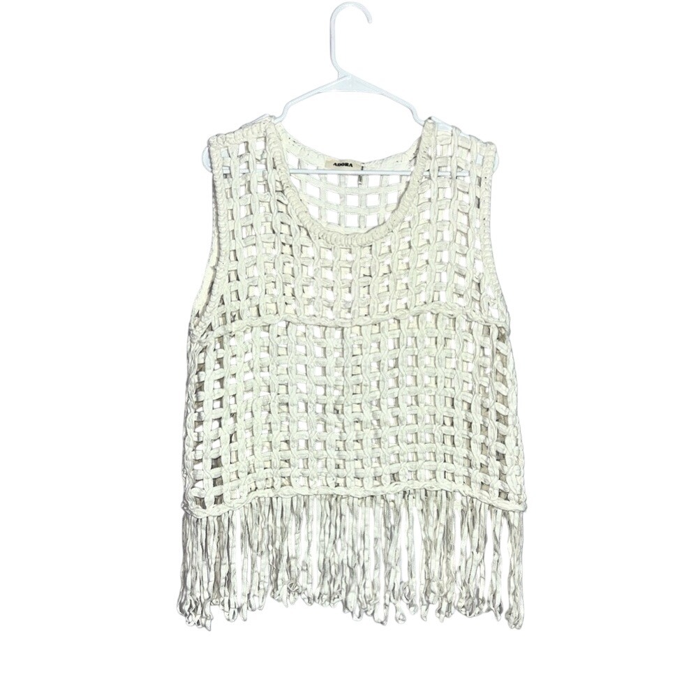 Adora Chic Boho Fishnet Cover Up Top‎ with Fringe Hem One Size
